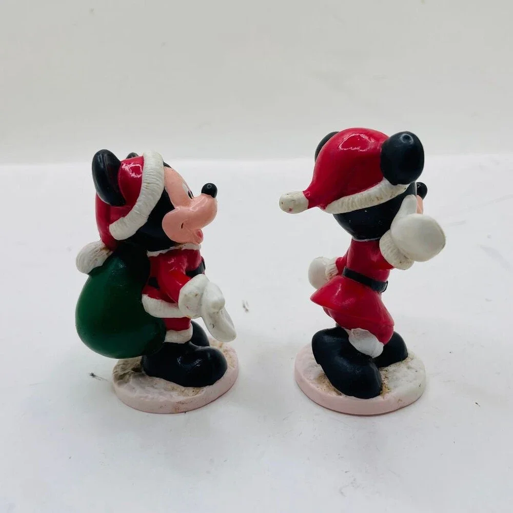 Disney Mickey & Minnie Santa Christmas Plastic Figurines - Set of 2